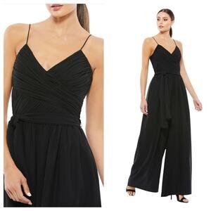 NWT IEENA for MAC DUGGAL 2651 Black Ruched Sleeveless Wide Leg Tie Jumpsuit